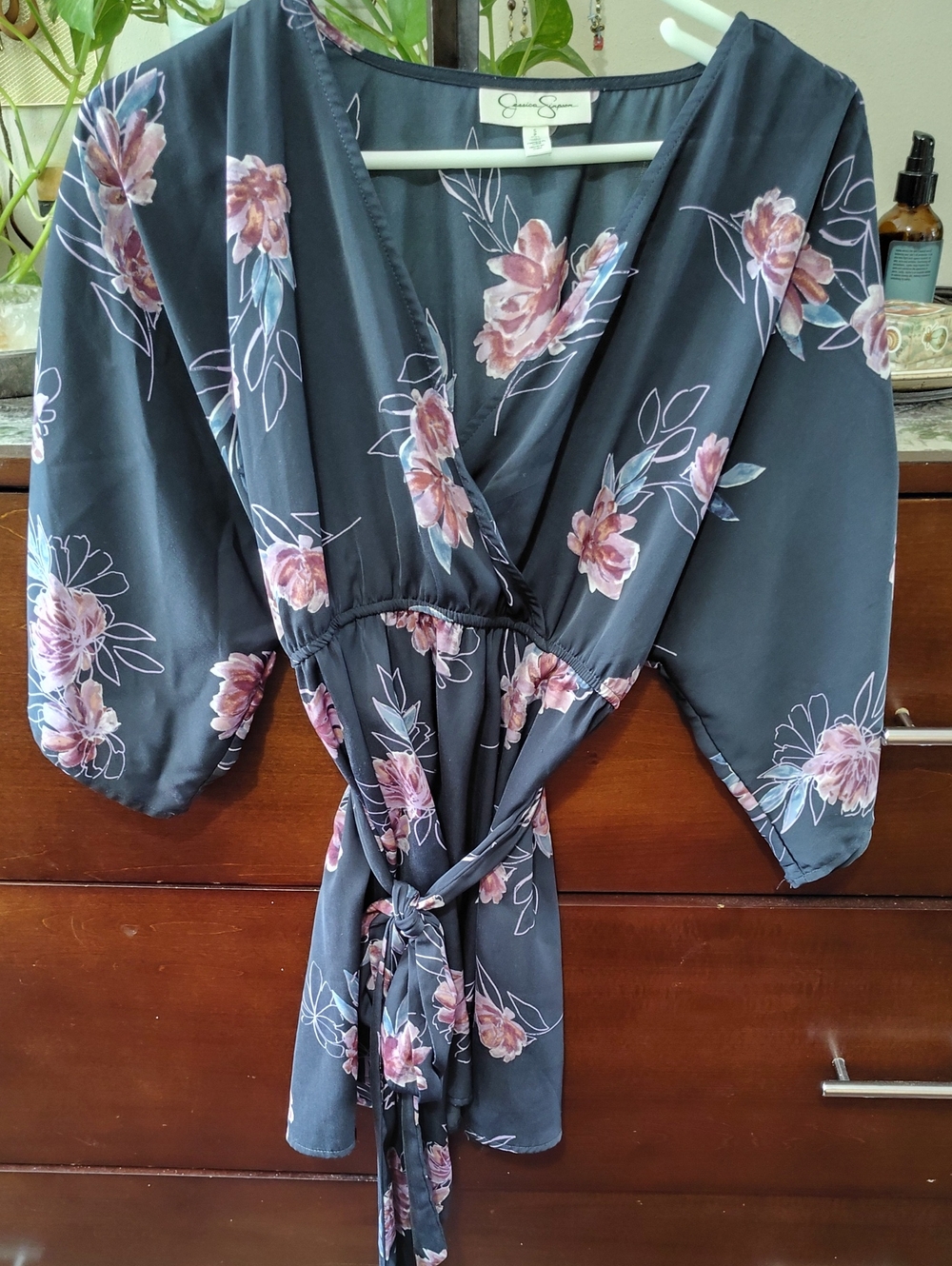 Jessica Simpson Navy Floral Wrap Blouse